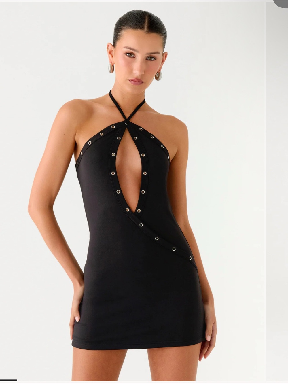 Pepper mayo black halter mini dress